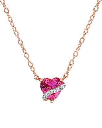 Rina Limor Rose Gold Over Silver 0.99 ct. tw. Diamond & Lab-Grown Created Pink Sapphire Pendant