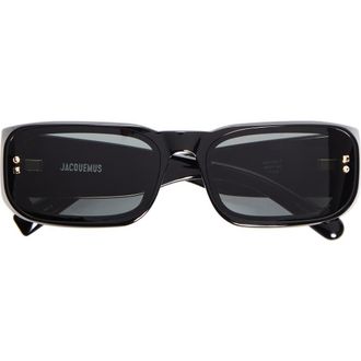 Jacquemus Les Lunettes Jac195 Rectangular Sunglasses in Black/Light Gold/Grey at Nordstrom