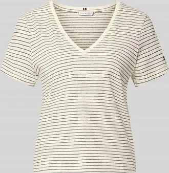 Tommy Hilfiger Regular Fit T-Shirt aus Baumwoll-Leinen-Mix in Sand, Gr&ouml;&szlig;e XL