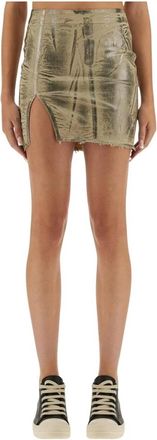 Rick Owens Minimalistische Metallic Minirok - Dames - Korte rokken - Beige - M - Katoen - Rokken