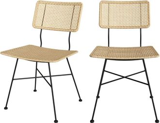 Rendez-Vous D&eacute;co Set de 2 sillas de rat&aacute;n con patas de hierro negro