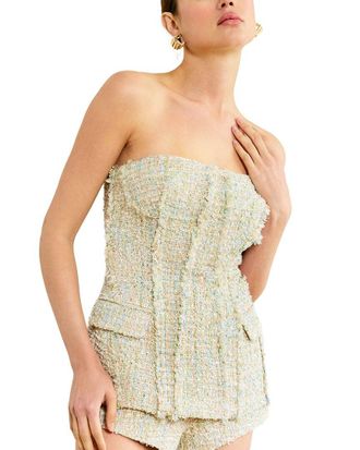 Line & Dot Clover Strapless Wool-Blend Top