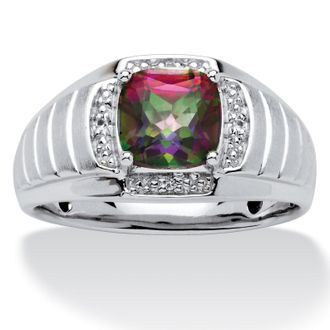 Palm Beach Jewelry Mens 2.72 TCW Cushion-Cut Fire Topaz and Sapphire Ring in Platinum-plated