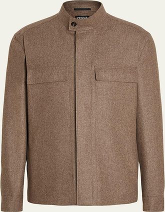 Ermenegildo Zegna Mens Melange Cashmere Overshirt with Pockets