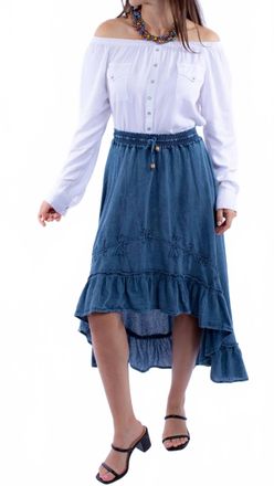 Scully High Low Drawstring Skirt In Denim Blue