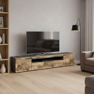 Dmora Dmora - Mueble Para Tv Para Sal&oacute;n, Made In Italy, Mueble Para Tv De Estilo Industrial Con 3 Puertas Y Estantes, Cm 200x40h37, Color Pizarra Y Arce, Co