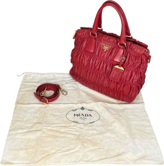 Prada Red Color Nappa Leather Shoulder Bag Tote Bag (Pre-Owned)