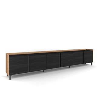 Skraut Home Mueble tv efecto madera negro y roble 309x35x61cm con patas
