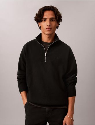 Calvin Klein Jeans Calvin Klein Mens Smooth Cotton Quarter Zip Sweater - Black - 2XL