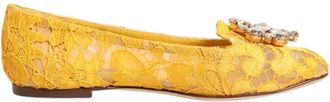 Dolce & Gabbana Gele Kant Kristal Flats - Dames - Ballerinas - Geel - 36 EU - Schoenen