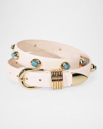 D&eacute;hanche Hollyhock Stone Tiger & apos;s Eye & 24K Gold-Plated Leather Belt