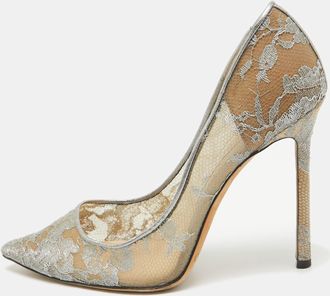Jimmy Choo London Metallic Grey Lace Romy Pumps