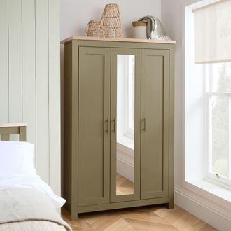 Birlea 3 Door Mirror Wardrobe Highgate Farmhouse Shabby Chic in Olive