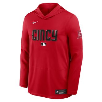 Nike Cincinnati Reds City Connect Nike Mens Dri-FIT MLB Long-Sleeve Hooded Top in Red | 03B911TJRED-P1U