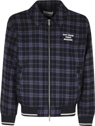 Dr&ocirc;le de Monsieur Ruit Flanellen Jas Met Slogan - Heren - Zomerjassen - Blauw - M - Wol - Jassen