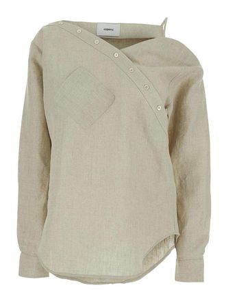 Coperni Asymmetric Blouse In Beige Linen