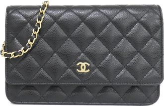 Chanel Black Bordeaux Grained Calfskin Chain/Shoulder Wallet (Pre-Owned)