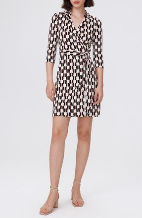 Diane Von F&uuml;rstenberg New Jeanne Two Geometric Print Silk Wrap Dress in Maypole Blk at Nordstrom Rack, Size Xx-Large