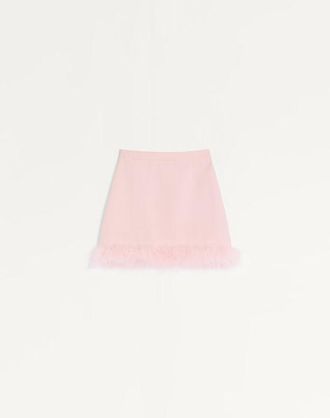 Valentino Short Crepe Couture Skirt with Feathers Wo