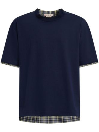 Marni plaid-check panel cotton T-shirt - men - Cotton - 50 - Blue