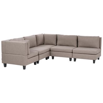 Beliani Sof&aacute; Modular Esquinero Moderno 5 Plazas Tapizado Tela Patas Negras Respaldo Acolchado Derecho Marr&oacute;n Unstad