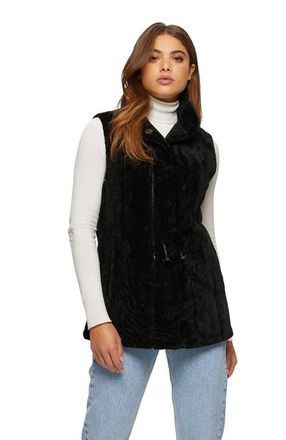 Gorski Genuine Shearling Hooded Vest Reversible To Taffeta in Black/black at Nordstrom, Size X-Small