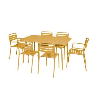 Sweeek Set mesa de jard&iacute;n bistr&oacute; plegable de acero con 2 sillones y 4 sillas