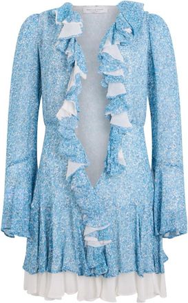 Philosophy di Lorenzo Serafini Korte jurk met blauwe print en wijde halslijn - Dames - Korte kleedjes - Blauw - XS - Kleedjes