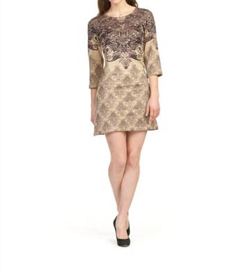 Papillon 3/4 Sleeve Sweater Dress In Beige