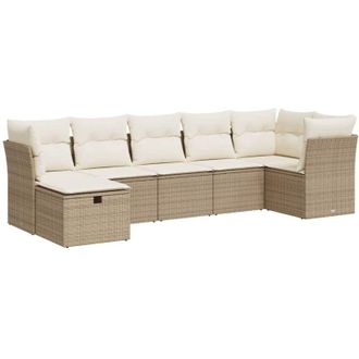 vidaXL Vidaxl - Set Sof&aacute;s De Jard&iacute;n 7 Piezas Y Cojines Rat&aacute;n Sint&eacute;tico Beige