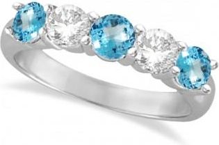 Allurez Five Stone Diamond and Blue Topaz Ring 14k White Gold (1.92ctw)
