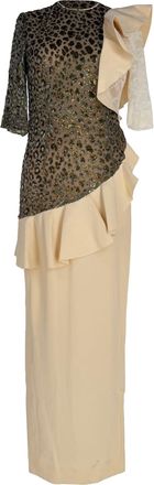 Alessandra Rich Leopard Patterned Ruffled Maxi Dress in Cream Silk