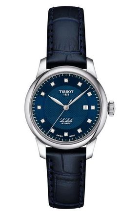 Tissot Le Locle Automatic Leather Strap Watch, 29mm in Blue at Nordstrom