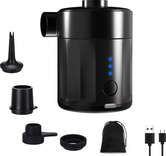 OEM Bomba De Aire El&eacute;ctrica Port&aacute;til Y Recargable Para Colchones De Aire: Minibomba 2 En 1 Con 4 Boquillas Y Bolsa De Almacenamiento. Apta Para Colchones 