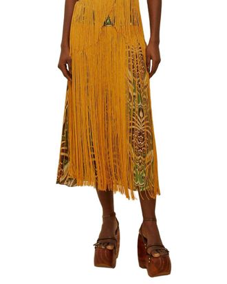 Farm Rio Pineapple Tapestry Fringe Midi Skirt