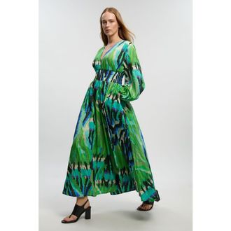 Karen Millen Plunge V-Neck Maxi Dress in Multi at Nordstrom, Size 10