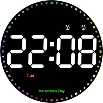 OEM Reloj De Pared Redondo De 25 Cm, Reloj Digital Grande, Pantalla Grande Con Segundero Arco&iacute;ris, Indicador De D&iacute;a/semana/temperatura/brillo Ajustable, R