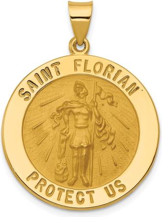 Diamond2Deal 14k Yellow Gold and Satin Hollow Large St Florian Medal Round Pendant