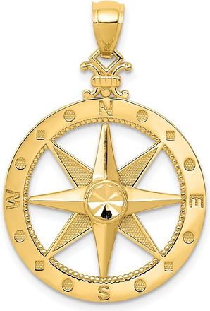 Diamond2Deal 14k Yellow Gold Diamond-Cut Polished and Satin Compass Pendant