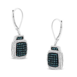 House of Brilliance Black Rhodium over Silver 3/4 Ct Blue and White Diamond Dangle Earrings at Nordstrom
