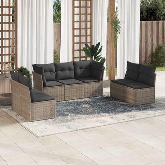 vidaXL Vidaxl - Set De Sof&aacute;s De Jard&iacute;n 7 Piezas Con Cojines Rat&aacute;n Pe Gris