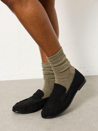 Fat Face FatFace Black Suede Loafer Flat