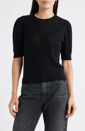 Frame Denim The Ladder Pointelle Short Sleeve Cashmere Sweater in Black at Nordstrom Rack, Size X-Small