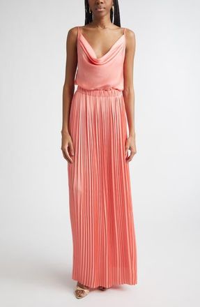Ramy Brook Adalyn Cowl Neck Pleated Maxi Dress in Coral at Nordstrom, Size Xx-Large