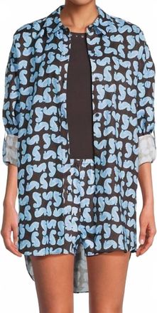 Staud Sandbar Linen Button Cuffs Top In Seahorse Print