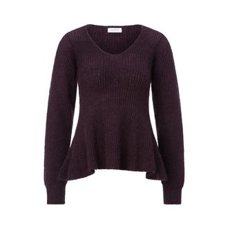 Rich & Royal Trui met V-hals en Peplum - Dames - V-hals truien - Paars - M - Truien & Vesten