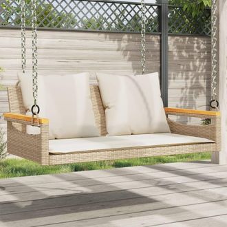 vidaXL Banco Columpio Con Cojines Rat&aacute;n Sint&eacute;tico Beige 109x62x40 Cm Vidaxl