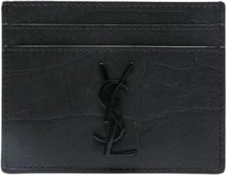 Saint Laurent Accessoires, Heren, Zwart, ONE Size, Monogram Logo Plaque Card Case Holder