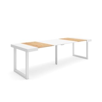 Skraut Home Skraut Home - Mesa Consola Extensible, Mesa Comedor Plegable, 260, Para 12 Comensales, Patas Madera Maciza, Estilo Moderno, Roble Y Blanco