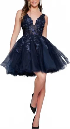 Jovani Fit & Flare Tulle Cocktail Dress In Navy Black